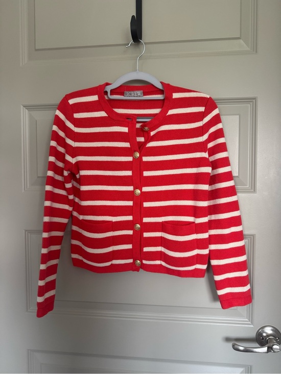 J. Crew | Sweaters | J Crew Emilie Sweater Lady Jacket Red And Cream ...